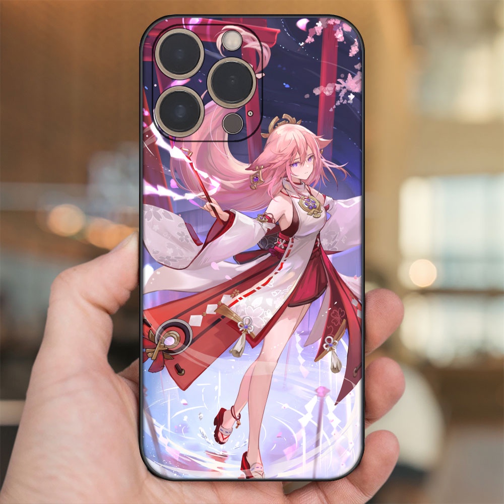 Ốp lưng iPhone 14 Pro dẻo đen cạnh vuông in hình Yae Miko Genshin Impact