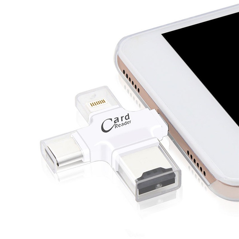 Đầu Đọc Thẻ Nhớ 4 Trong 1 Type-C / Lightning / Micro USB / USB 2.0 Cho Điện Thoại