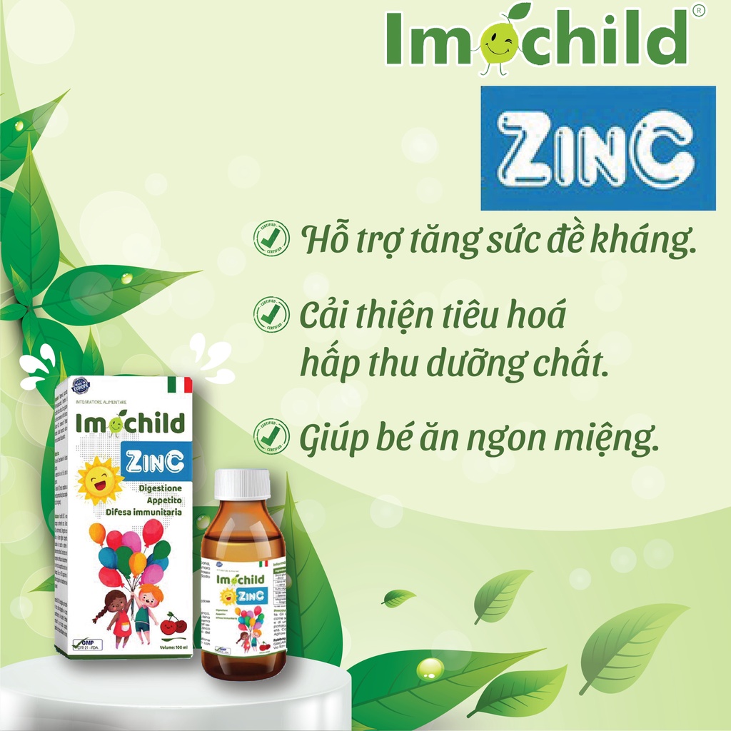 Siro Imochild ZinC bổ sung kẽm lysin vitamin giúp bé ăn ngon tăng sức đề kháng Lọ 100ml