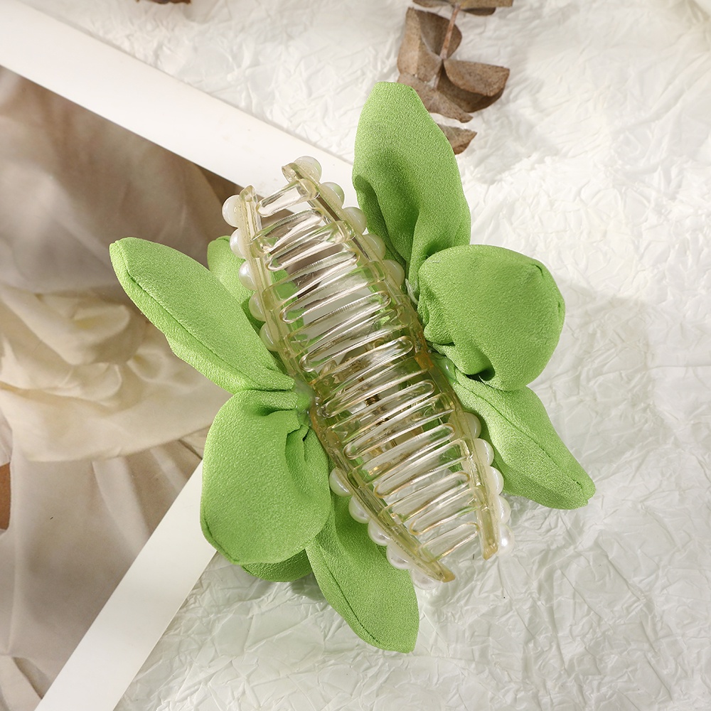 Kẹp tóc HAIMEIKANG đính hoa vải ngọc trai màu trơn dễ thương xinh xắn