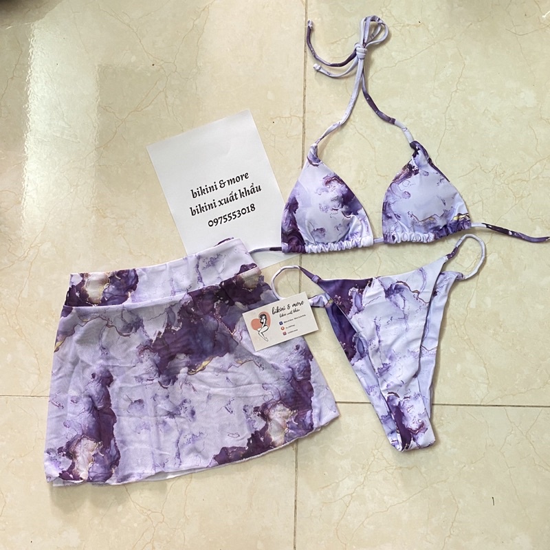 [BKN1287] &lt;ÂU&gt; SET BIKINI 3 MÓN TÍM LOANG KÈM CHÂN VÁY