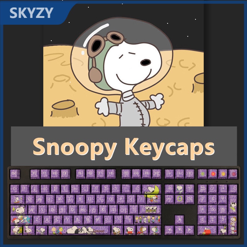 Snoopy Keycaps Cherry Profile màu tím Anime PBT Dye Sub Bàn phím cơ học Keycap