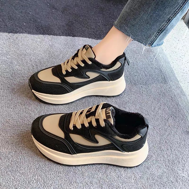 Giày Thể Thao Nữ Sneaker Độn Đế Phối Viền Nâu Cá Tính TMT