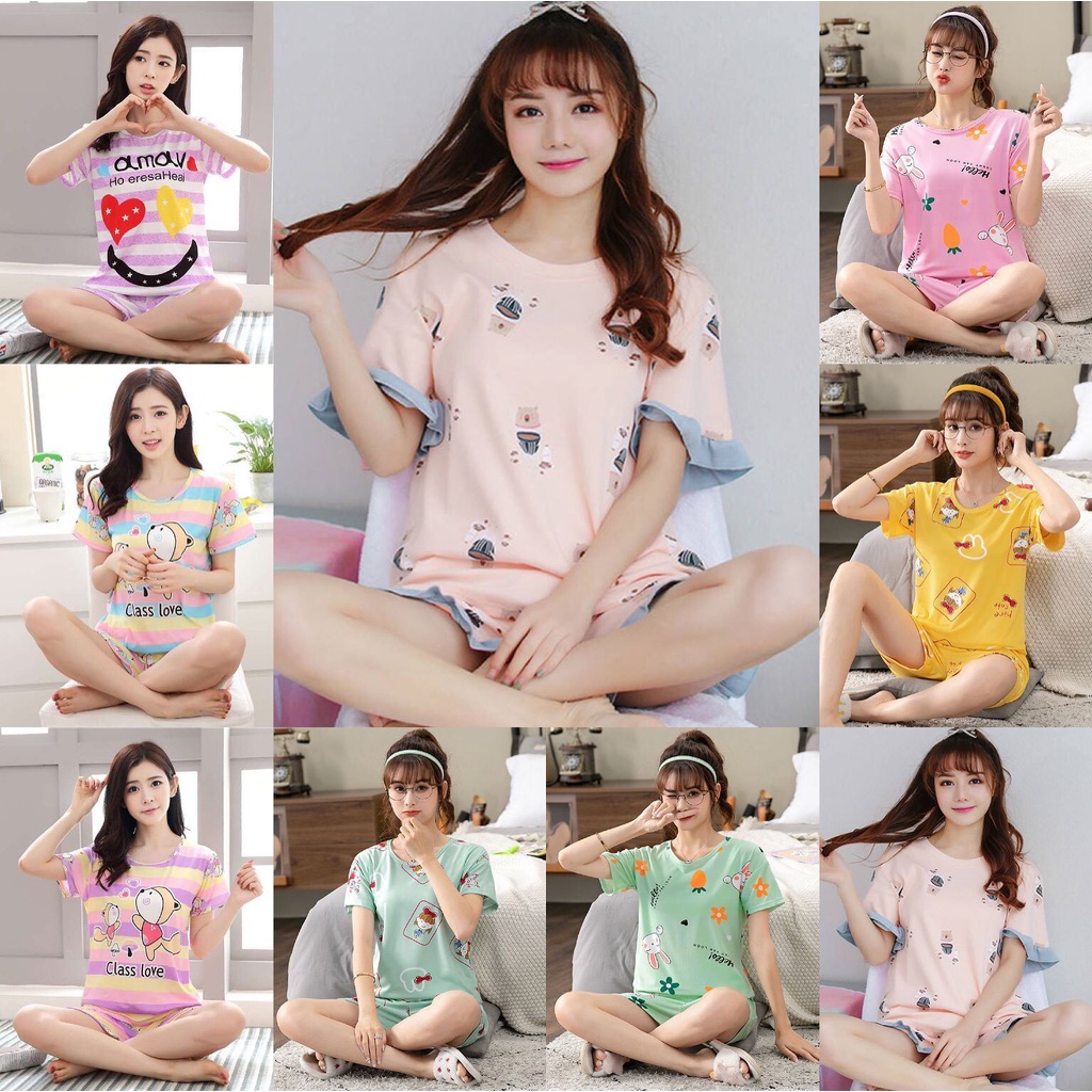 Bộ đồ ngủ ngắn tay họa tiết hoạt hình cho nữ