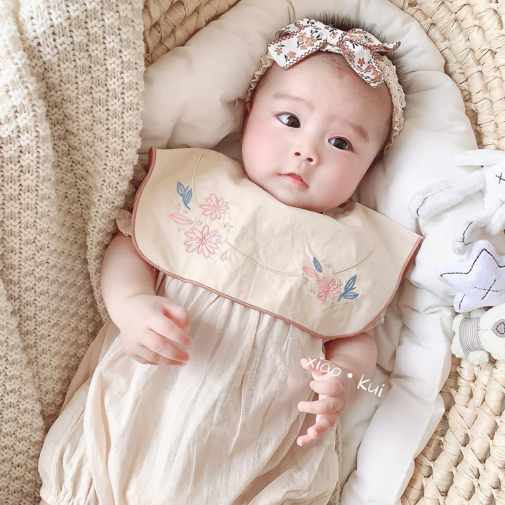 Bộ Áo Liền Quần Tay Ngắn Họa Tiết Thêu Cho Bé Gái 0-24 Tháng Tuổi