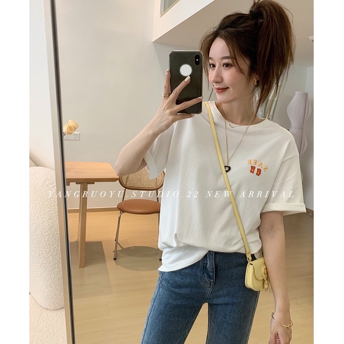 Áo Thun Tay Ngắn Dáng Rộng In Hình Thời Trang Mùa Hè Hàn Quốc Dành Cho Nữ