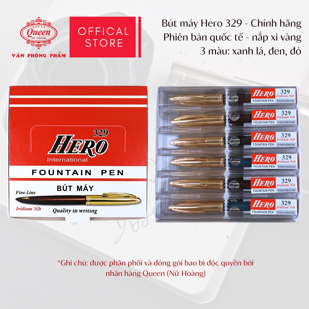 Bút máy Hero 329 chính hãng - Phiên bản quốc tế - Màu Xanh Lá/Đỏ/Đen - 1 Cây