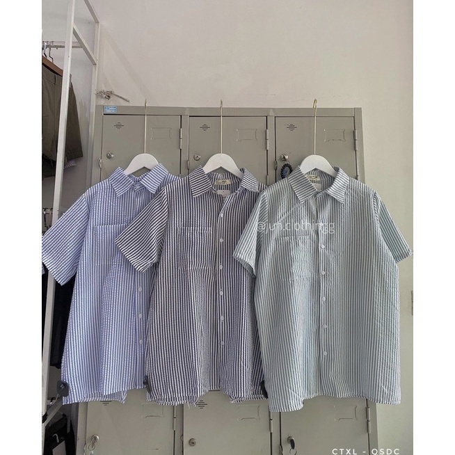 [Ảnh thật/Sẵn]Áo Sơmi kẻ chất xốp XẺ LƯNG cộc tay