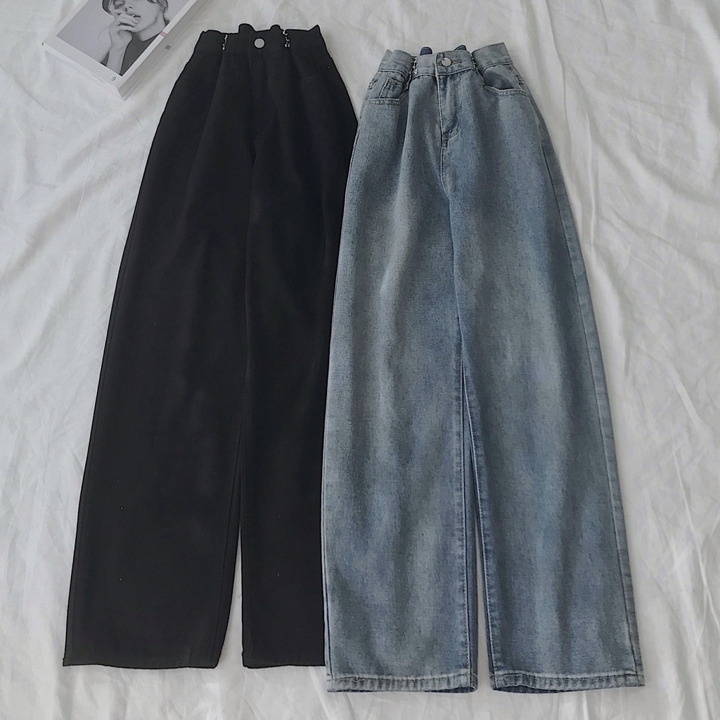Quần Jean Nữ Lưng Cao JEMCLOSET  Ống Rộng XRP Thiết Kế Eo Cài Điều Chỉnh Phối Đồ Lên Form Siêu Tôn Dáng 2911