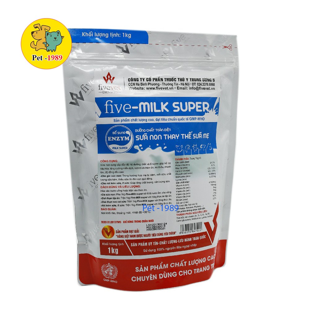 Five-Milk super - túi 1 KG SỮA NON THAY THẾ SỮA MẸ Pet-1989