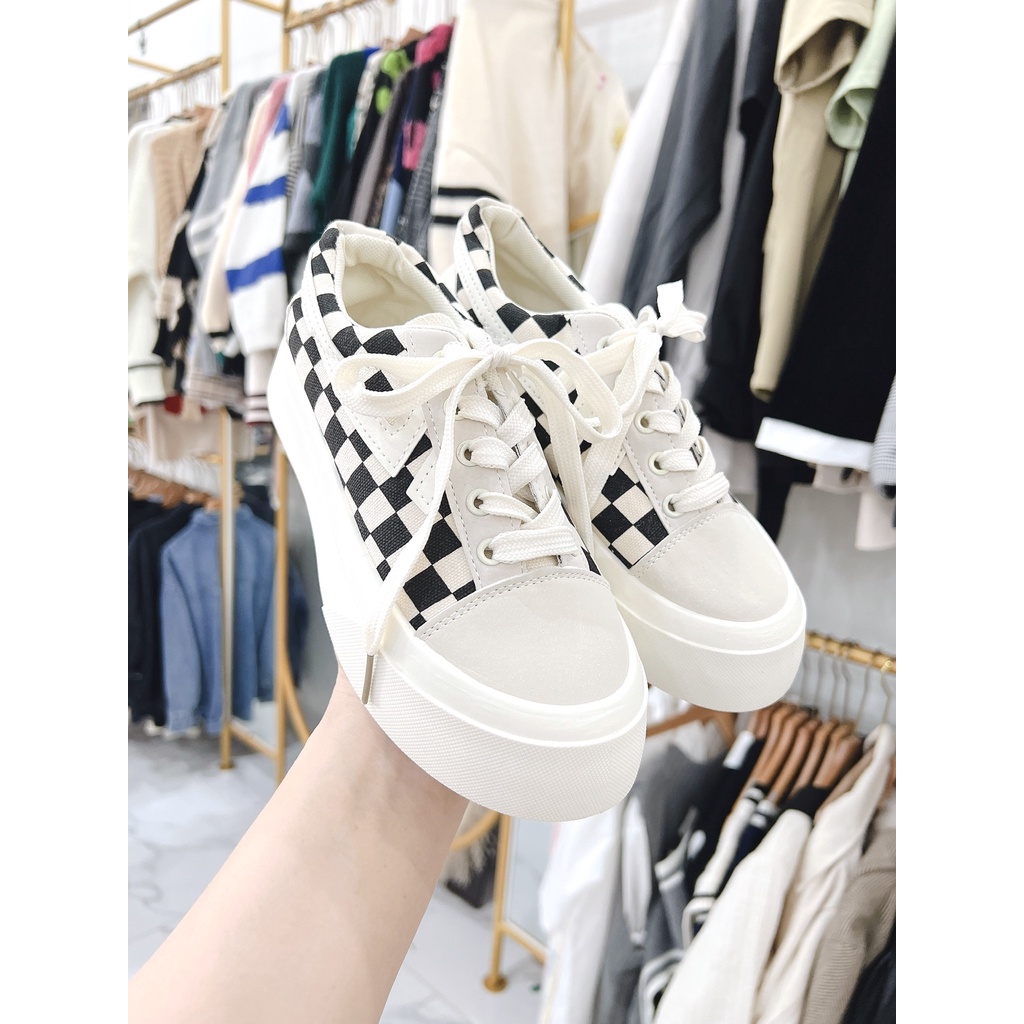 Giày thể thao nữ SIÊU HOT, Mẫu sneaker Nam Nữ Unisex Cao Cấp họa tiết caro, nâng đế 3,5cm SIÊU ĐỈNH