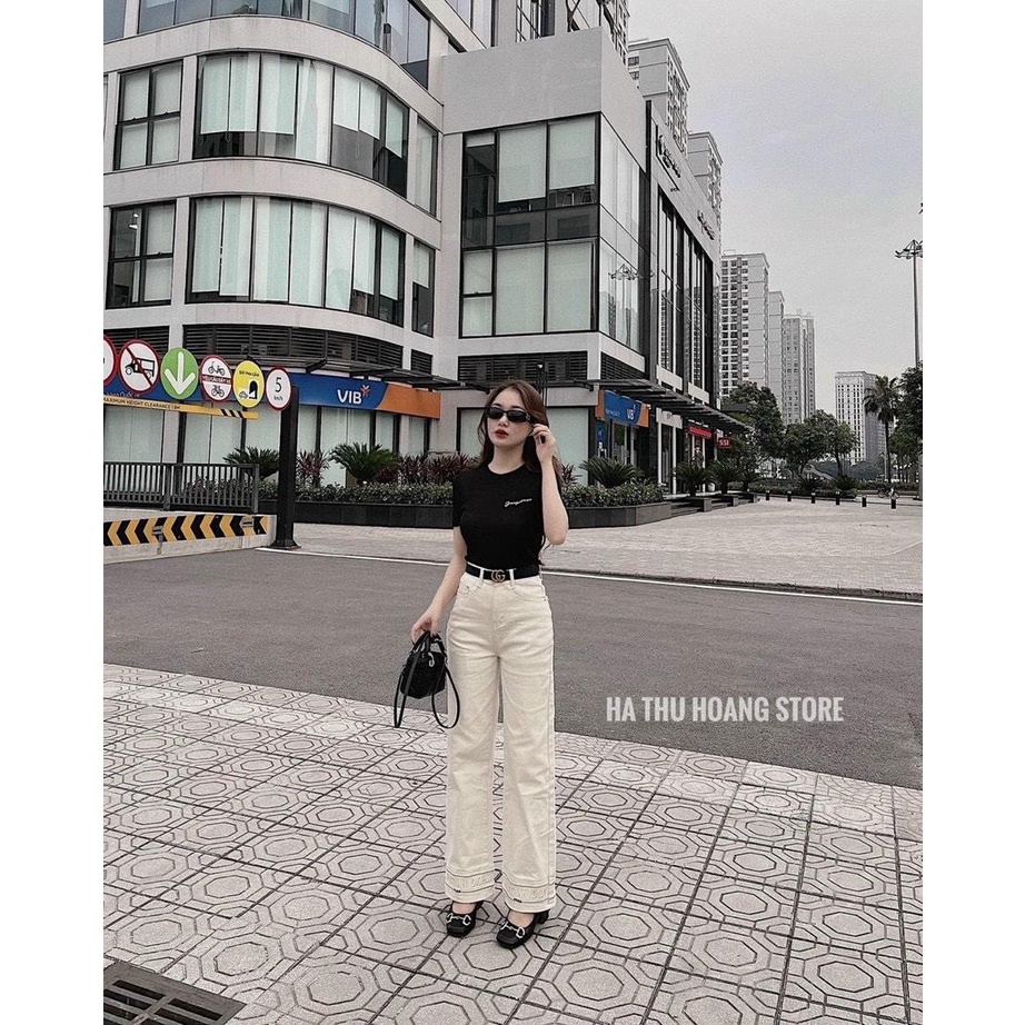 ✨BÁN SỈ✨Quần JEANS thêu gấu màu be