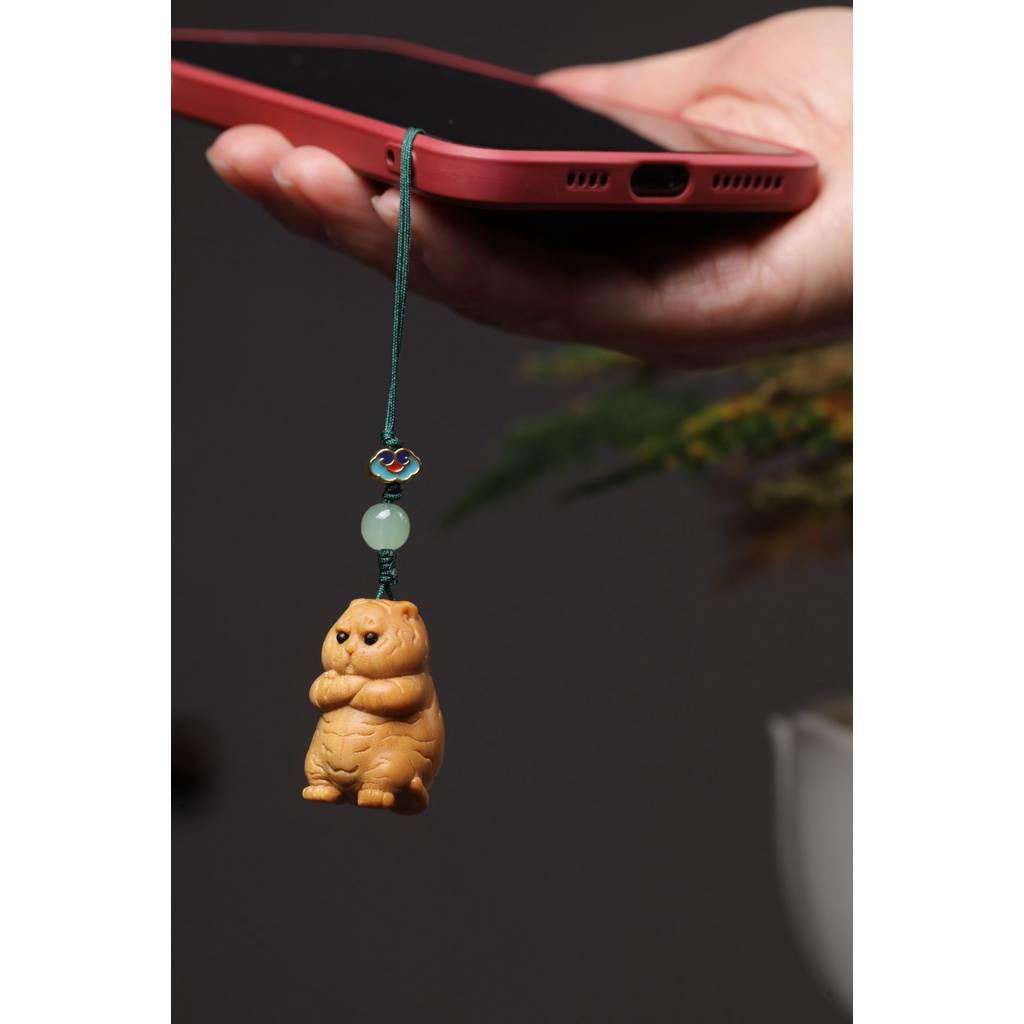 Mặt Dây Chuyền Bằng Gỗ Đàn Hương Xanh Hình Chú Hổ Mập Mạp Dễ Thương Dùng Làm Móc Khóa / Điện Thoại