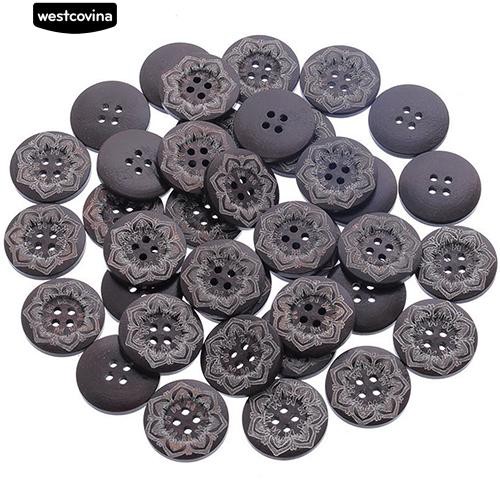 Set 50 cúc áo gỗ 4 lỗ 25mm hình bông hoa chuyên dụng cho thợ may vá