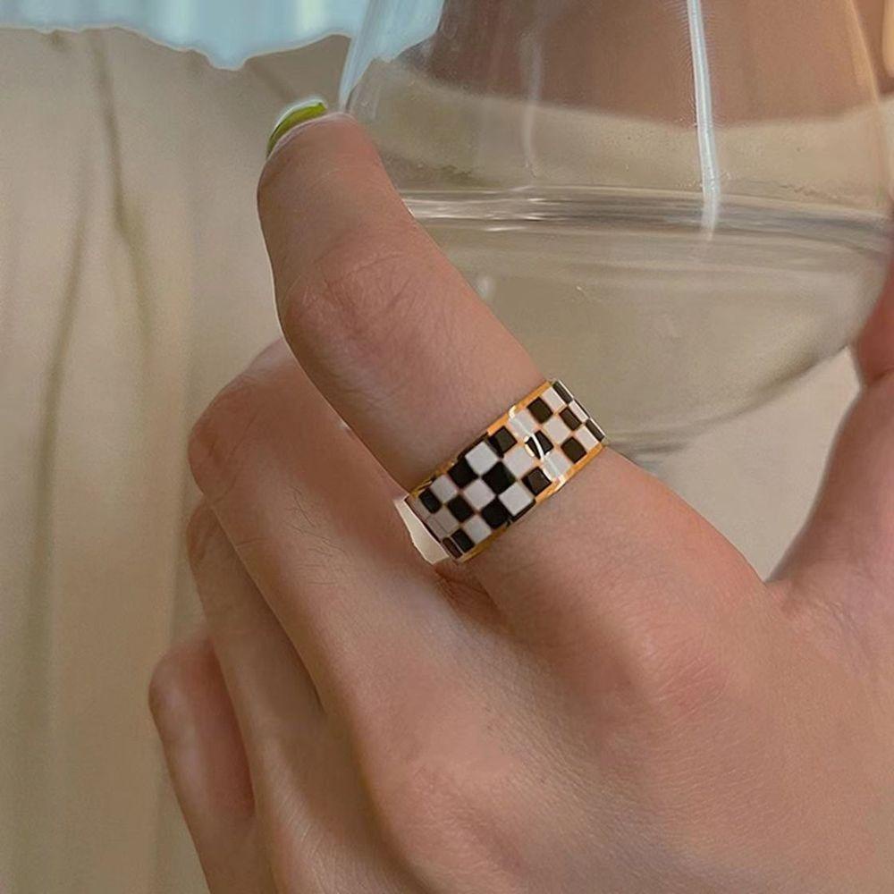 Nhẫn Hở Tráng Men Họa Tiết Lưới Có Thể Điều Chỉnh Thời Trang Cho Nữ