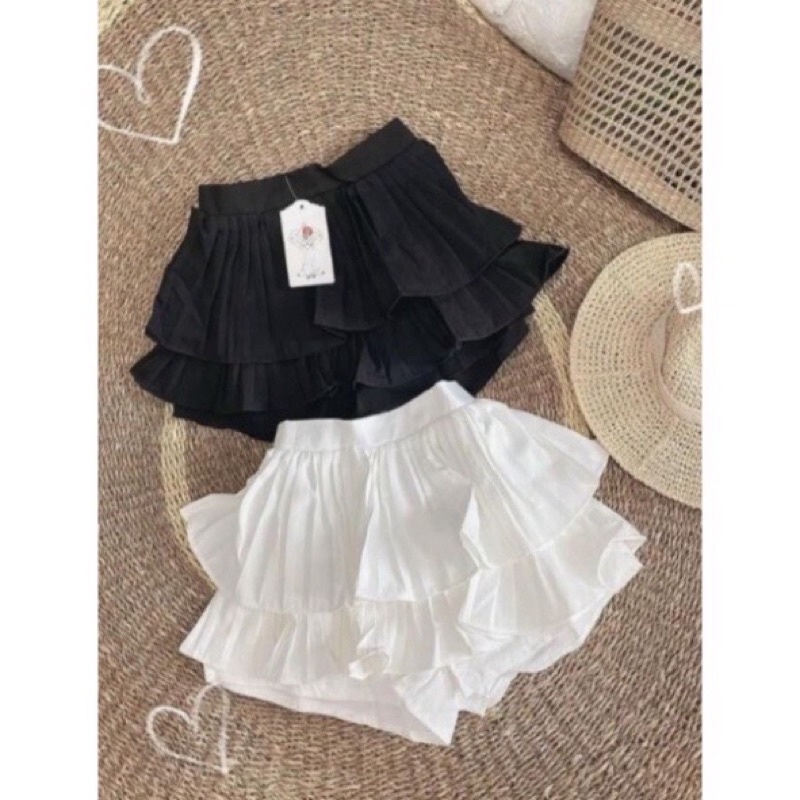 Chân Váy Tầng Xếp Ly Xòe Dáng Ngắn 2 Tầng Lưng Cạp Cao RubyStore [Hàng Sẵn, Ảnh Thật]