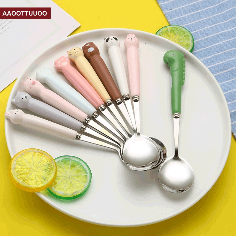 Bộ Muỗng Nĩa Ăn 14 Kiểu Dáng Hoạt Hình Bằng Thép Không Gỉ Cho Bé