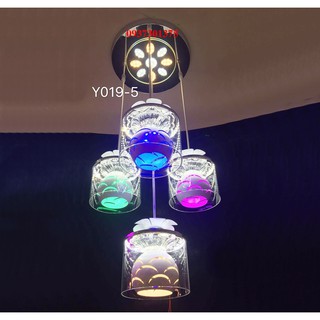 Bộ Đèn Thả 5 Chao Thủy Tinh_Bóng Đèn led