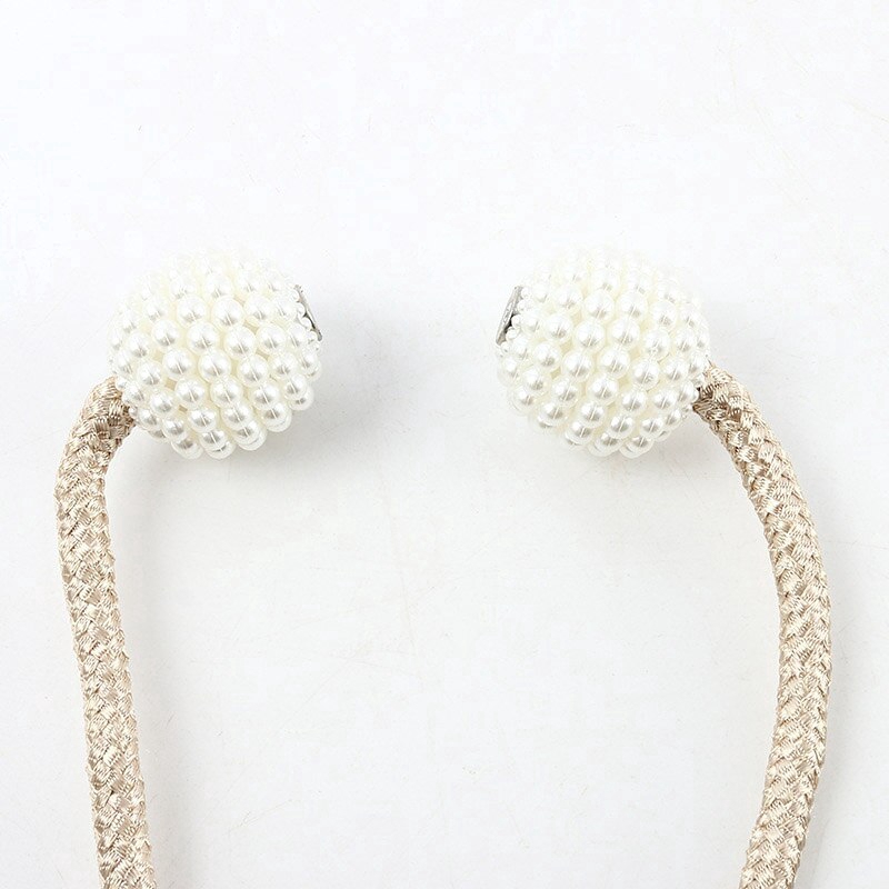 1Pcs Magnet Curtain Belt Woven Rope Imitation Pearl Buckle Free Punch Back Clip Curtain Accessories