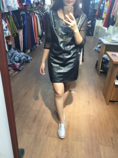 Sale váy da phối ren