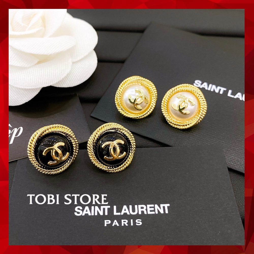 Khuyên tai nụ thương hiệu CC viền xoắn mạ vàng size nhỏ xinh TB594