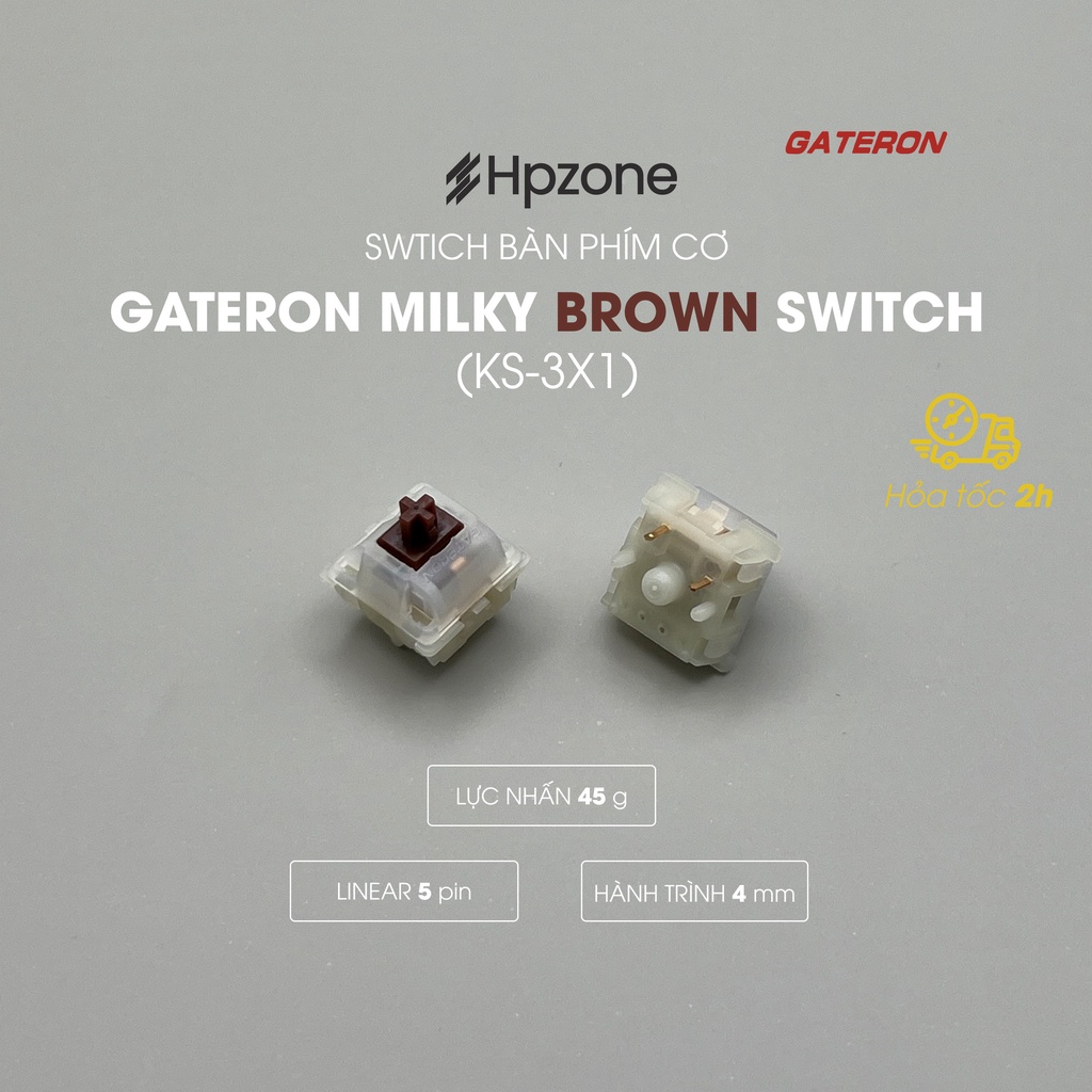 Switch Gateron Milky Brown KS-3X1 5 Pin Công tắc thay thế cho bàn phím cơ chính hãng Gateron Milky Brown Switch 55g