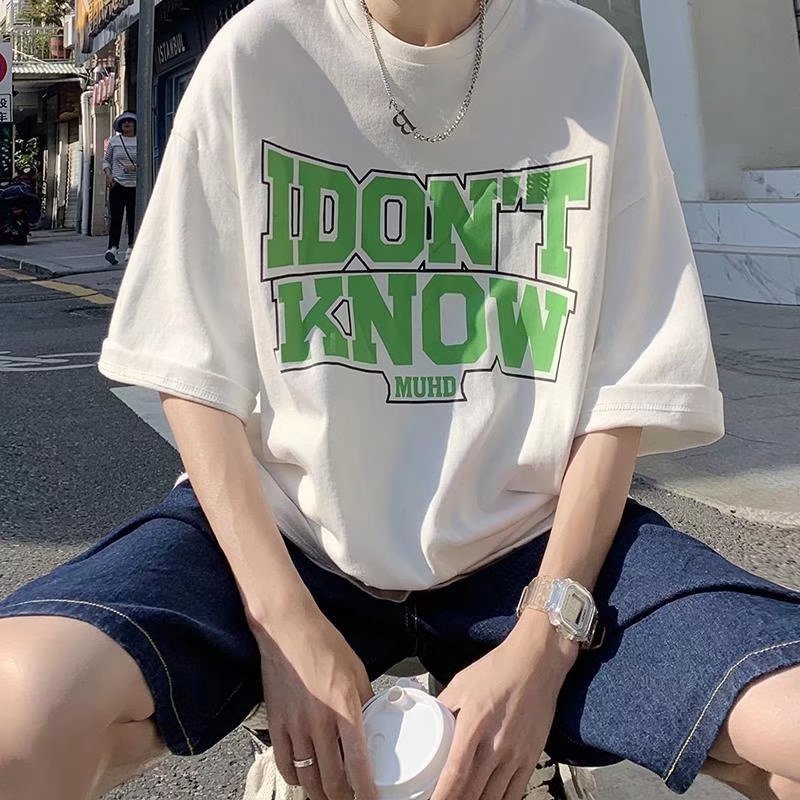 Áo Thun Ngắn Tay Cổ Tròn Dáng Rộng In Chữ Thời Trang Mùa Hè Hàn Quốc Dành Cho Nam