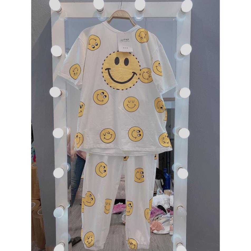 Set Áo Thun Nam Nữ Form Rộng Hàn Quốc Mặt Cười- Bộ Đùi Tay Lỡ  Dày Mịn Thoáng Mát Thiết Kế  Kiểu Dáng Năng Động Trẻ Thun