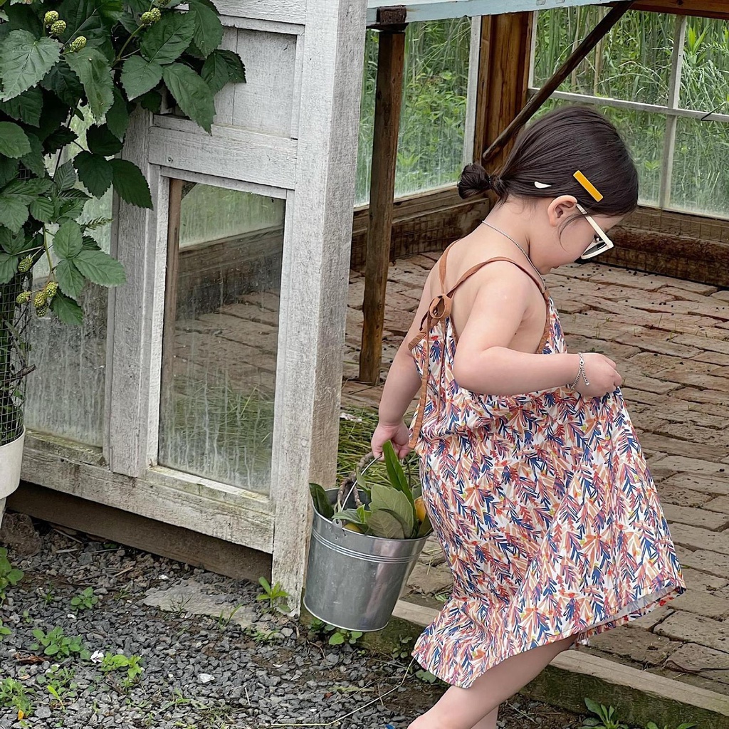 Đầm Công Chúa Hai Dây In Hoa Thời Trang Mùa Hè Hàn Quốc 2022 Cho Bé Gái