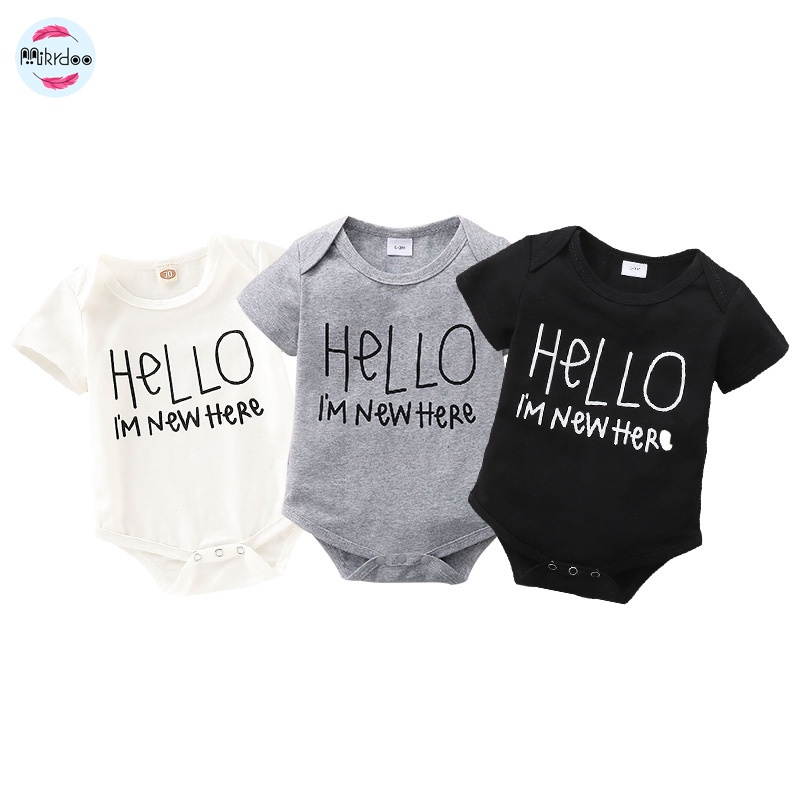 Áo liền quần MIKRDOO bằng cotton có in chữ dành cho trẻ em 0-12 tháng