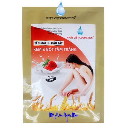 Kem và bột tắm trắng yến mạch dâu tây Nhật Việt Cosmetics không vàng lông không ăn nắng 2 gói