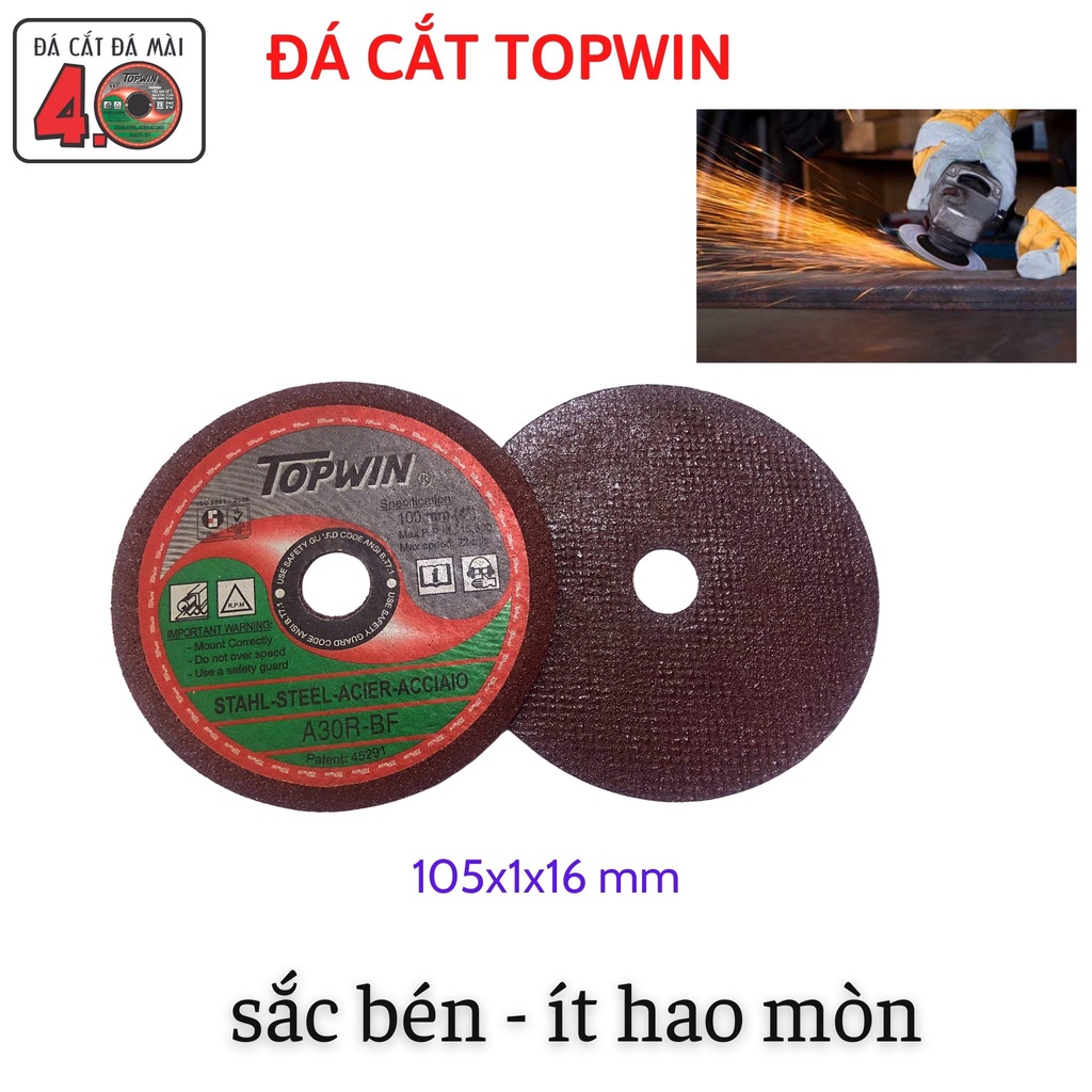 Đá cắt sắt TOPWIN 105x1.2x16 mm - Đá cắt inox - Đá cắt kim loại - Hàng chính hãng