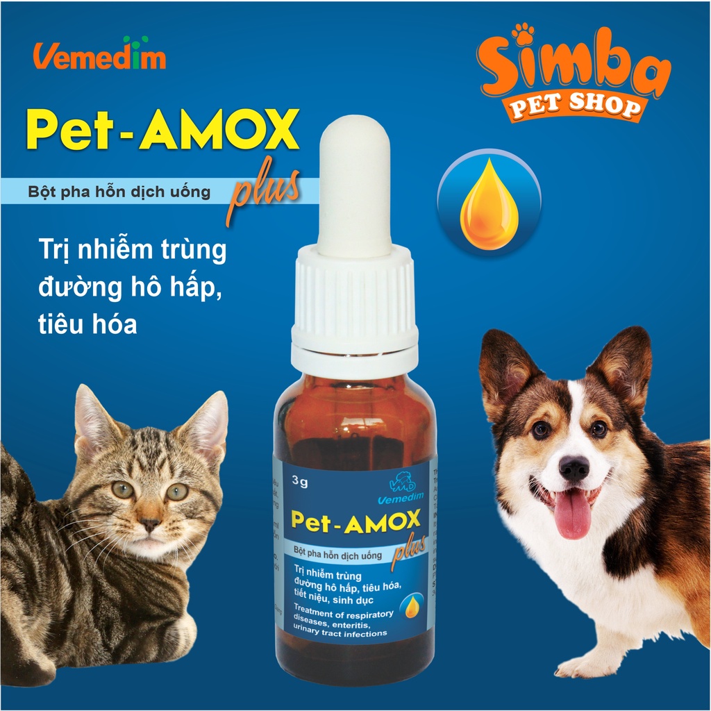 VEMEDIM Pet Amox - Dung Dịch Uống Giảm Tiêu Chảy, Hô Hấp Cho Chó Mèo Pet Amox Plus- Simba