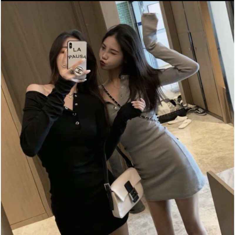 Đầm body tay ngắn/dài cúc bấm thun gân dày A4-DBTD | BigBuy360 - bigbuy360.vn