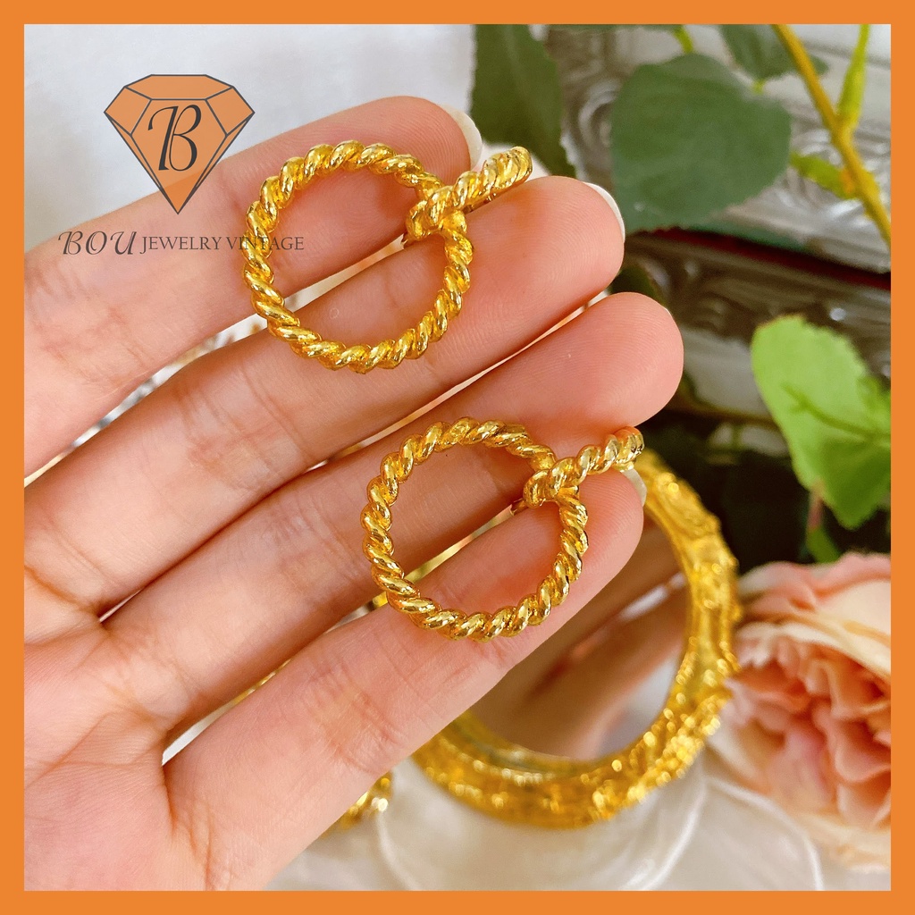 BÔNG TAI TRÒN VÀNG SECONDHAND TRANG SỨC SI NHẬT BẢN BOU JEWELRY VINTAGE MÃ BT095