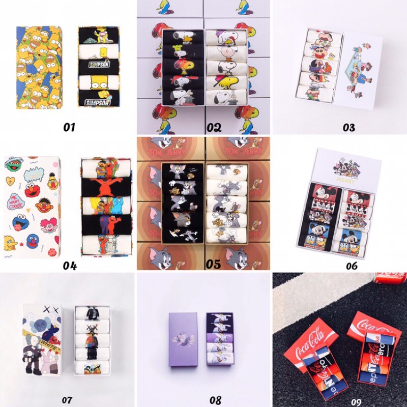 Hộp 5 đôi vớ cao cấp cổ ngắn hãng Poussay chất vải cotton mềm mại, hoạ tiết siêu dễ thương