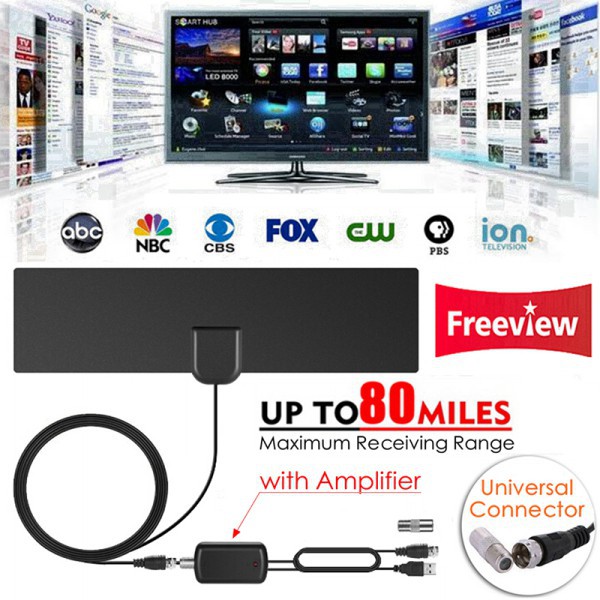Anten bắt sóng truyền hình kĩ thuật số DVB-T / T2 kèm đầu nối (và bộ khuếch đại tín hiệu)