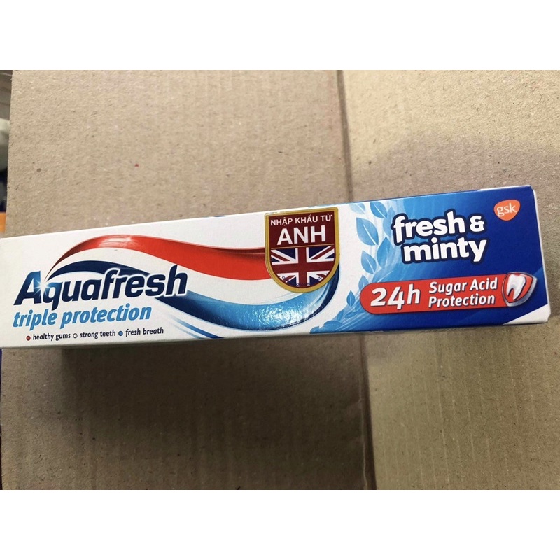 Kem đánh răng aquafresh triple protection fresh &amp; minty - bạc hà thơm mát (trẻ em dưới 6 tuổi dùng 1 lượng nhỏ) anh quốc