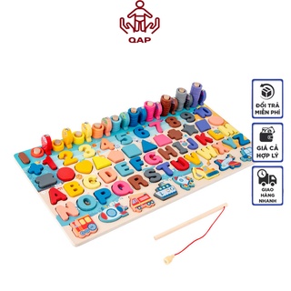 Bảng chữ cái bằng gỗ 7 trong 1-qap, bảng chữ đa năng 7 dòng học chữ, số, hình,câu cá...............