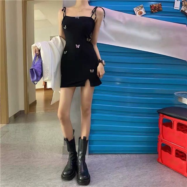 VÁY HAI DÂY BODY DỄ PHỐI HOẠ TIẾT BƯƠM BƯỚM - Hàng Quảng Châu