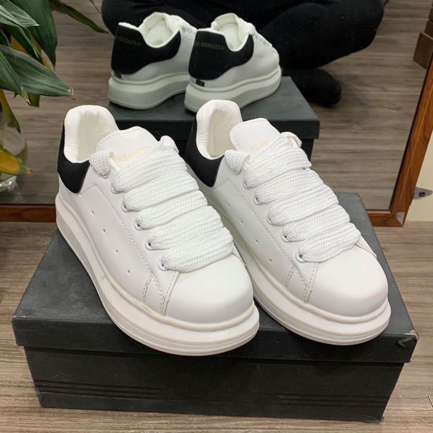 Giày thể thao nam nữ cao cấp full bill box - Giày MCQ đẹp độn đế 3cm cổ thấp màu trắng gót đen Hot Trend D13 - Hàng mới
