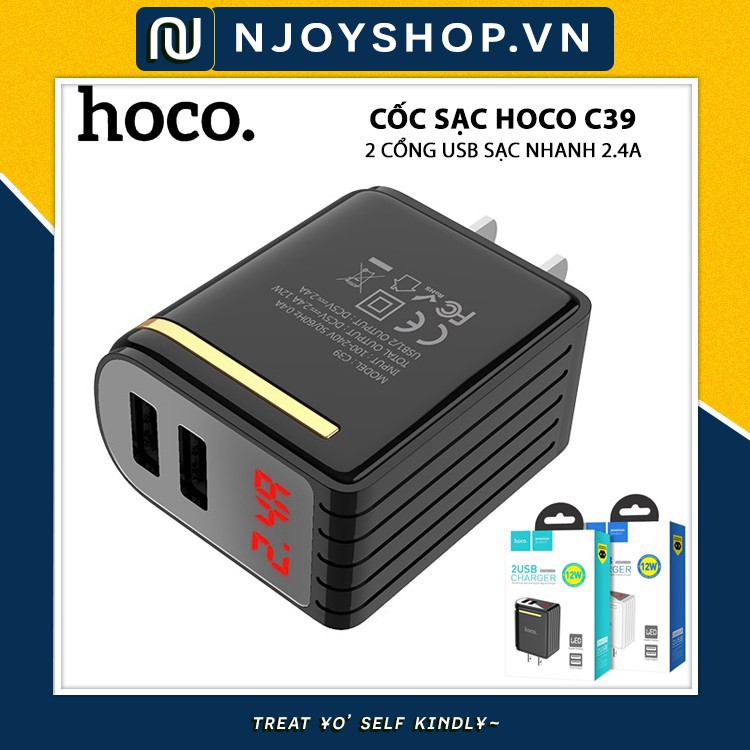 Củ Sạc Hoco 2 Cổng Usb Hiển Thị Màn Hình Led Cho Ip Xiaomi Samsung Xiaomi Oppo Njoyshop