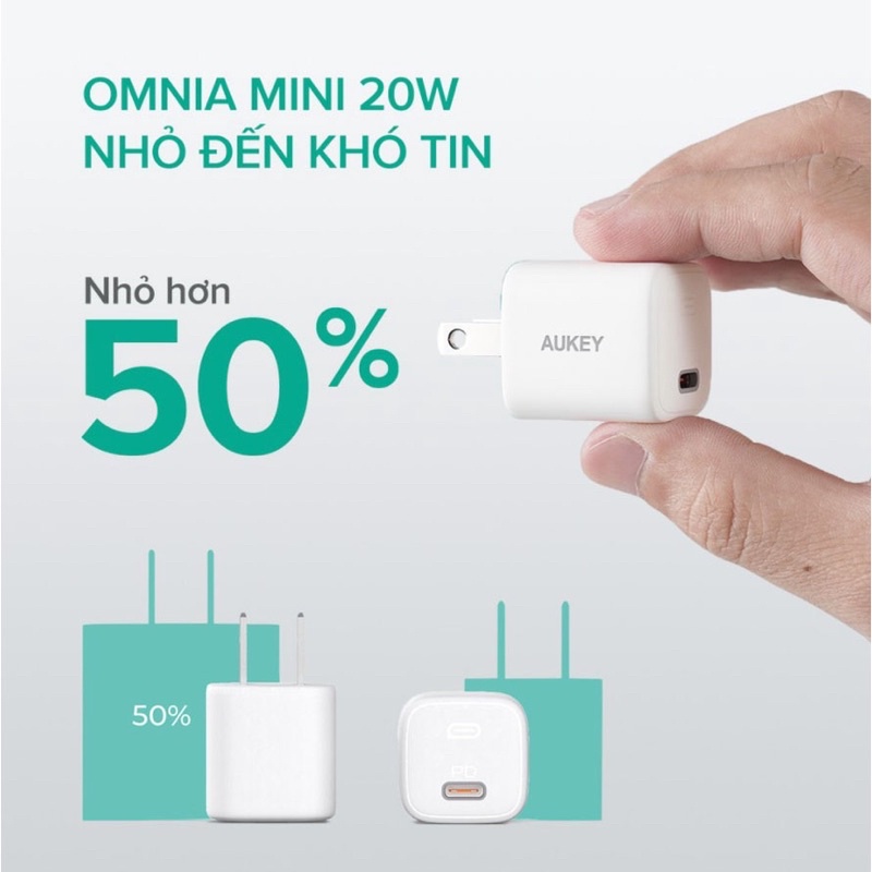 Củ sạc Aukey PA-B1 PD 20W chân thẳng không gập US