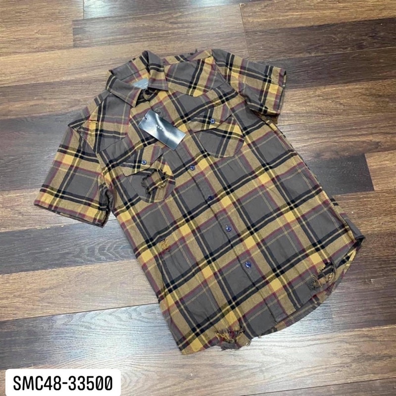 Áo sơ mi cộc nam kẻ caro sọc phối rách cực đẹp