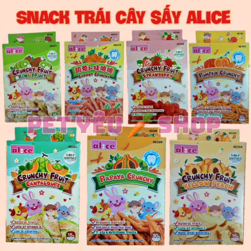 Snack trái cây sấy 7 vị (alice) - trái cây sấy ❤Date mới❤Freeship❤ thức ăn vặt thỏ bọ hamster chinchilla thơm giòn rụm
