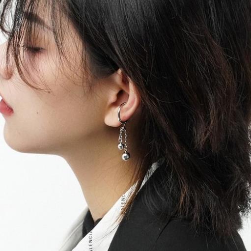 (095) Khuyên Kẹp Vành Tai Không Cần Bấm Lỗ Dáng Dài Hạt Tròn Cá Tính