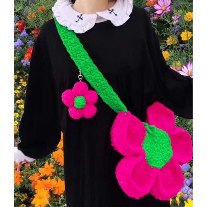 Túi len hình bông hoa - Crochet Bloom Bag - Mếu Máo