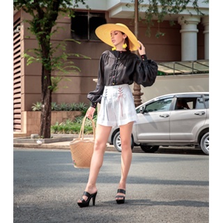 Áo Linen sơ mi rộng gân vai - màu trắng, đen T645 - Umbrella Fashion