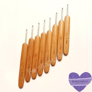 Bamboo Crochet Hook | Kim móc cán tre nhẹ chất lượng tốt bền dễ cầm ( cây lẻ và bộ) | Len sợi Vũng Tàu Bonitamade