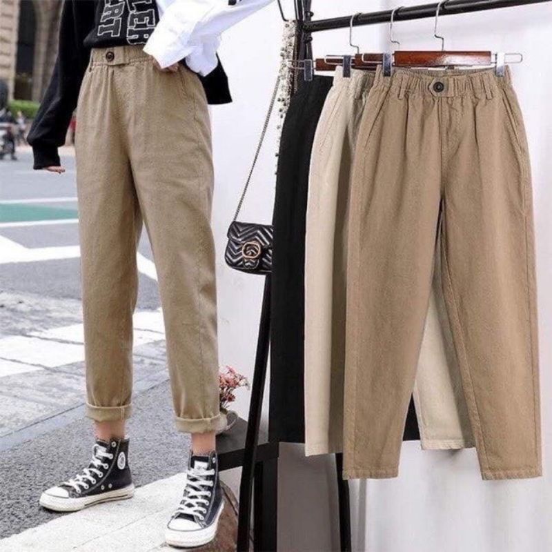 Quần đũi nữ baggy cá khuy lưng chun chất đũi Nhật cao cấp sẵn hàng sezi ,S-2XL